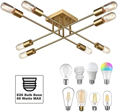 SHAWNKEY Златен Полилей Лампа Sputnik Тавана Лампа с Подово Стена за Хол Спалня Кухня 8-Light
