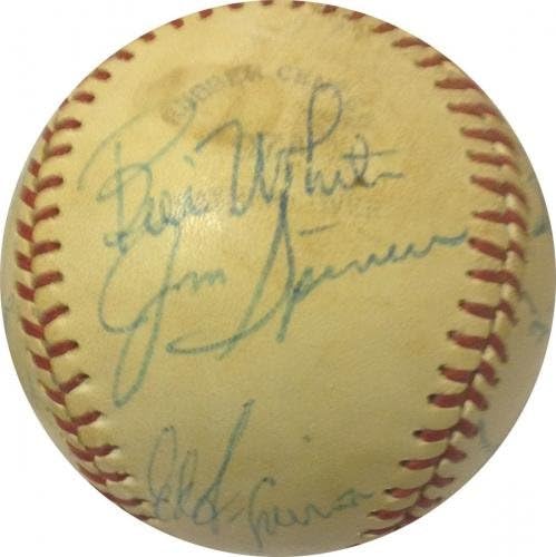 1980 Екипът на Янкис Подписа бейзболни 15 Auto Боби Mercer Джордж Стейнбреннер COA - Бейзболни топки с автографи