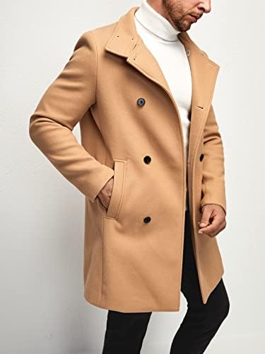 Якета за мъже, Мъжки Двубортное палто с наклонени джобове (Цвят: каки, Размер: X-Large)