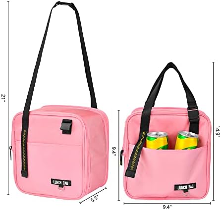 Случайна чанта за обяд за жени / Мъже - за многократна употреба Обяд-бокс за работа в Офис, Училище Пикник, на Плажната чанта за обяд с Регулируем пагон за деца / Възрастни-Розов