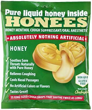Honees Медово-ментоловые капки за кашлица - суроватъчните Пастилки за котки с мед в една опаковка от 20 броя | Временно облекчение на кашлица | Успокоява болки в гърлото | Напълно натурални