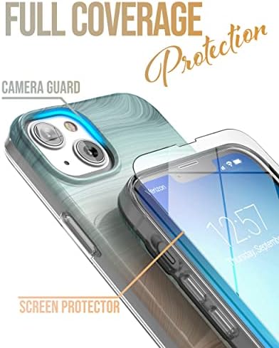 Калъф-контур в обвивка за iPhone 14 Плюс 6,7 с ръчно каишка и защитно фолио от закалено стъкло (Абстрактен океана)