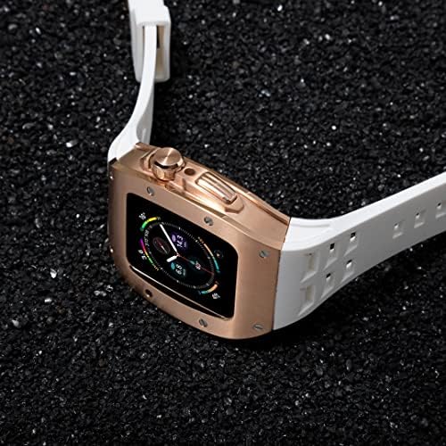 BHOLSA Луксозен Модифицирующий комплект за Apple Watch Band Case 8 45 мм 44 мм Метален Bezel Рамка Гривна Взаимозаменяеми Каишка за iWatch 8 7 6 5 (Цвят: 10 мм Златна закопчалка размер: 44 mm)