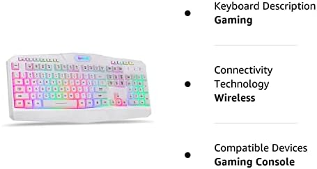 Детска клавиатура Redragon K503 led RGB, Мултимедийни Клавиши, Тиха USB-клавиатура с поставка за китката за игри на КОМПЮТЪР с Windows (Безжична, Бяла)