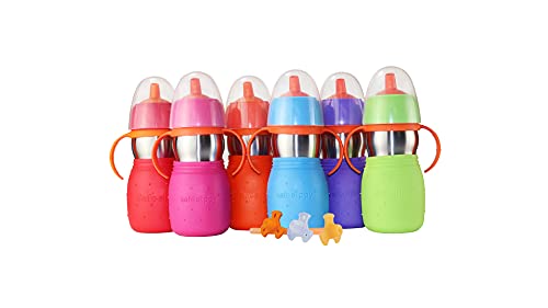 Kid Basix Safe Sippy 2, Чаша от неръждаема стомана за бебета / деца, С флип от капака или соломинкой, Могат да се мият в съдомиялна машина, 11 грама, Не съдържа BPA, Червен