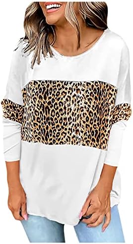 Обикновен Изработена Цветен Пуловер с Кръгло Деколте за Жени, Леопардовые Свободни Блузи с Дълъг Ръкав, Ризи