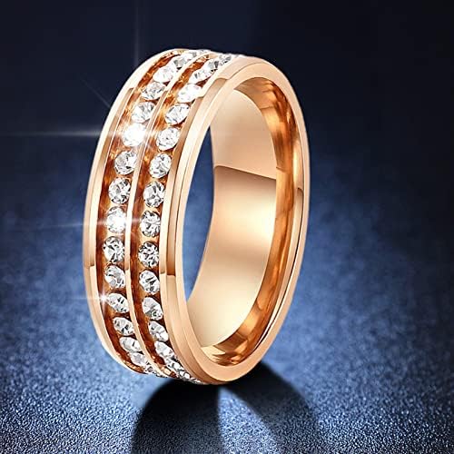 2023 Новост of Rings Универсални Мъжки пръстени с пълни редовете и диаманти Две Женски пръстени Love at First Ring (Розово злато, 13)