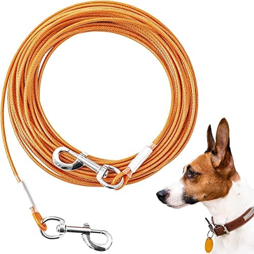 Привязной кабел за кучета, Каишки за кучета с дължина 20/50/30/100 метра за защита от дъвчене в двора, Тежкотоварни Привязной кабел за големи кучета с тегло до 250 килограма, Здрава Куче на въже за бягане на открито,