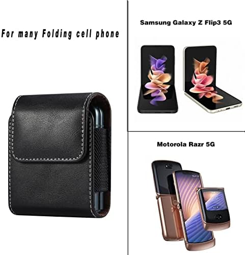 Чанта-кобур за мобилен телефон с панти капак за Samsung Galaxy Z Flip3 5G 2021, Galaxy Z Flip 5G, Z Flip, Motorola Razr 5G 2020, Motorola Razr 2019 Носене-калъф за смартфон с магнитен капак с линия за колан (черен)
