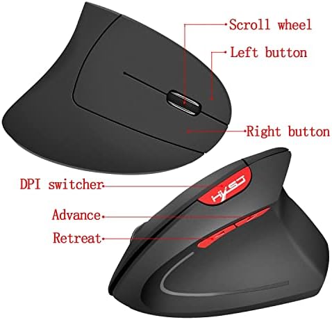 Безжична Вертикална Ергономична мишка HXSJ T24 с 6 копчета 2400 dpi 2,4 G с USB приемник (сив)