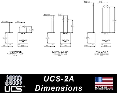 Окачени заключване UCS-2A от PACLOCK, отговаря на изискванията на законодателството на сащ, от черен анодизиран алуминий, 6-пинов цилиндров заключване повишена сигурност, една ключалка с ключ на номер U-Pick! с 2 ключове,