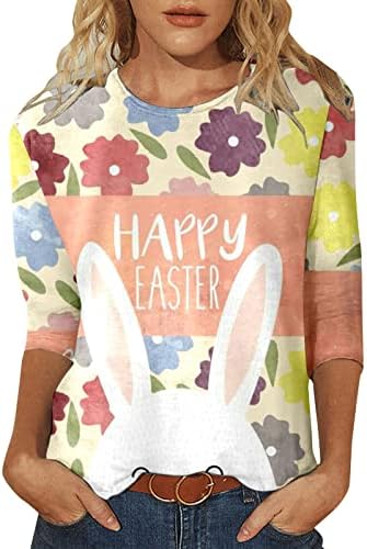 Тениски с кръгло деколте за жени, Великденски Яйца, Зайци, Тениска за Великден Костюм, Риза за ден на Великден Заек за Жени