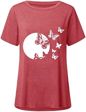 Женска Тениска Летни Дамски Тениски С Кръгло деколте и Къс Ръкав и Цветна Принтом във формата на Листенца, Ежедневни Свободни Удобни Ризи