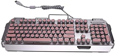 Кръгла пишеща машина GSBSCSM в Ретро стил с светопропускающими капачки за ключове, Жичен Ръчна Детска клавиатура с кръгла подсветка, която осигурява ясно възприятие ключова абзац (Цвят: розов)