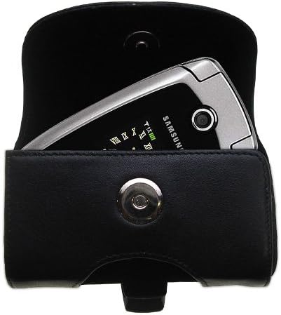 Кожен калъф Gomadic на колана си, специално разработен за Samsung SCH-u410 - Черен на цвят с подвижна скоба