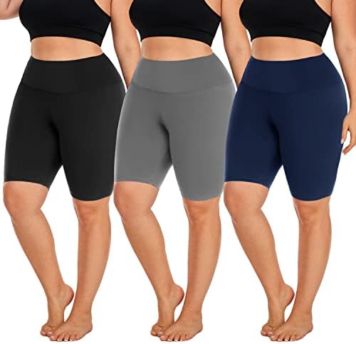 Hi Clasmix 3 опаковки байкерских шорти Голям размер за жени (1X-4X) -Не Просвечивающие Спортни Супер Меки Черни къси панталони за йога с висока талия