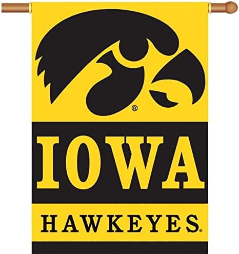 BSI PRODUCTS, INC. - 2-Страничен банер Iowa Hawkeyes 28 x 40 с ръкав за овчарски скок - Гордостта на футбол, баскетбол и бейзбол с потребителски интерфейс - Висока трайност - Предназначена е за използване в затворени