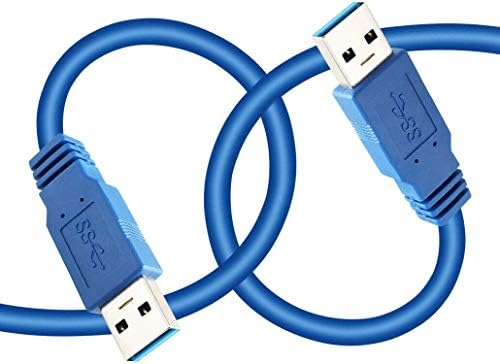 Spofit USB 3.0 Кабел тип Мъж с мъж за пренос на данни от твърд диск Охладител за лаптоп, DVD плейър и много други (синьо) (6 фута)