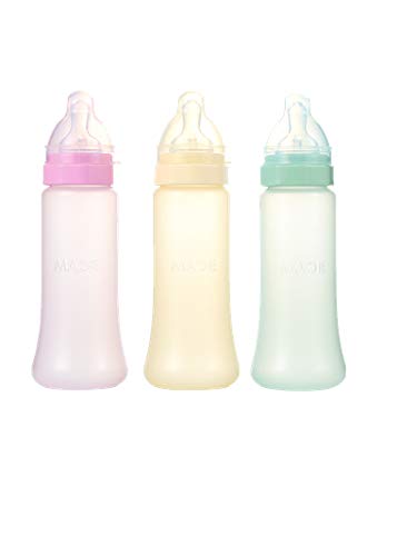 Произведено в САЩ, детска бутилка aMACEing с нулева течове, устойчив на изтичане на информация, с вентиляционным дупка срещу колики и регулира потока, 10 унции, Комплект от 3 шишета (розово, жълто, зелено)