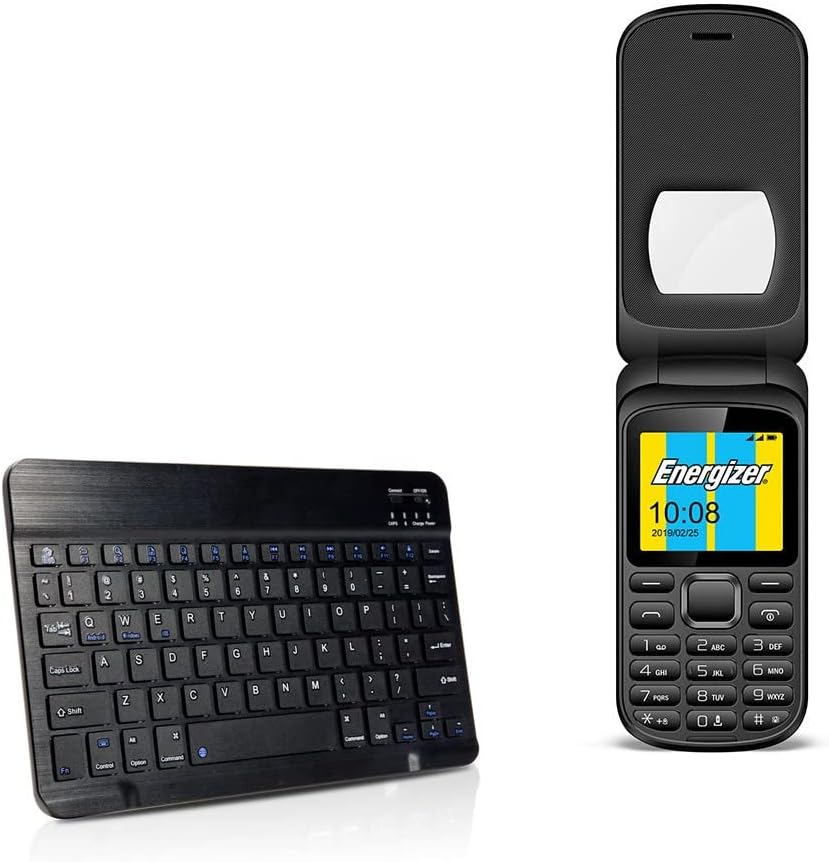 Клавиатура BoxWave е Съвместима с Energizer E280s (Клавиатура от BoxWave) - Bluetooth клавиатура SlimKeys, Преносима клавиатура с вградени команди за Energizer E280s - Черно jet black