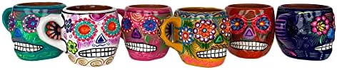 Чаша Dia de los Muertos с ръчно рисувани Кураторская килер | Кафеена чаша Захарен череп | Калавера с капацитет от 10 грама, направено в Мексико (тъмно синьо)