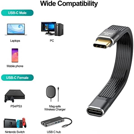 SROMGEE Кратък удлинительный USB кабел C, удлинительный USB кабел Type C между мъжете и жените Поддържа предаване на данни PD 100 W, 4K @ 60 Hz, 10 Gbit/и за ключа, MacBook, мобилен телефон, зарядно устройство и още