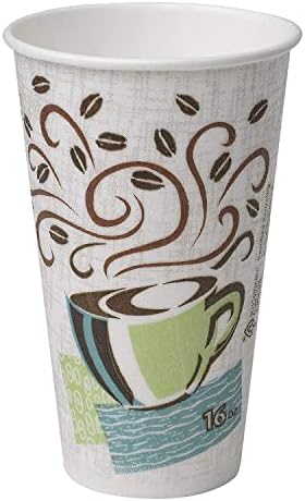 Изолиран хартиена чаша Dixie PerfecTouch WiseSize Coffee Design, 16 унции, комплект чаши и капачки (16 унция, 50 чаши, 50 капаци)