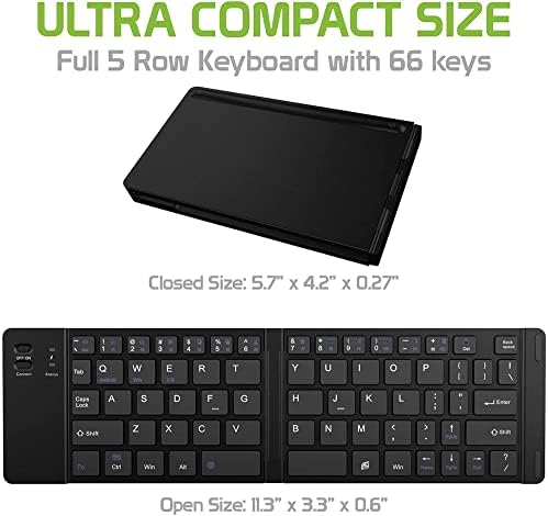 Работи от Cellet Ультратонкая сгъваема безжична Bluetooth клавиатура, съвместима с Acer Iconia A1-830-1479 с поставка за телефон - Акумулаторна клавиатура в пълен размер!