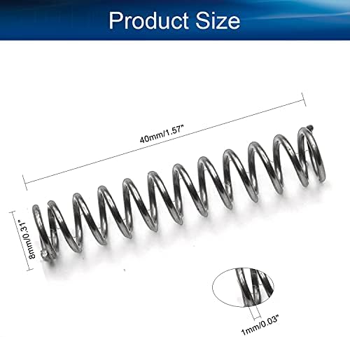 Yinpecly Претъпкана Пружина, Пружина на Малка Стоманена Спирала Удлинительная Пружина за Химикалка Диаметър на жицата 1 мм, OD 8 mm и Дължина 40 мм 20pcs
