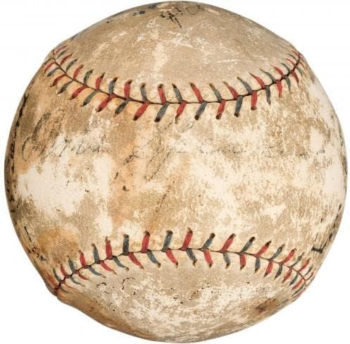 1920 Екипът на Кливланд Индианс WS Champs Подписа Бейзболен договор с Рей Чепменом, Бейбом Рут PSA - Бейзболни топки С автографи