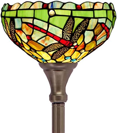 Под лампа ZJART Torchiere Тифани, лампион от витражного стъкло в стил водни кончета, стоящ лампа-фенерче с височина 65 см, подходящ за осветление на хола, кабинета, офиса и декор. Управление на ножным Ключ