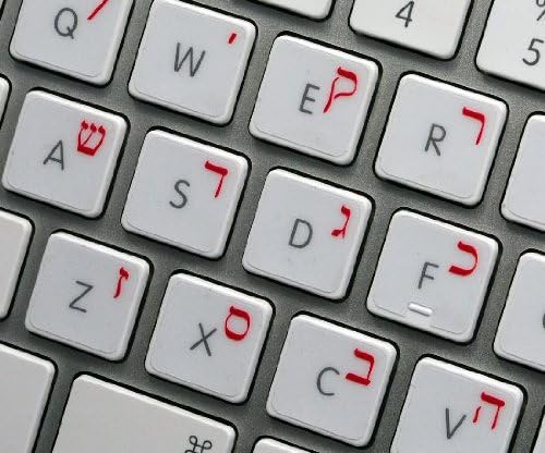 Подредба на етикети клавиатура Apple на иврит с ЧЕРВЕН Надпис ВЪРХУ Прозрачен фон за настолни компютри, лаптопи и тетрадки книги