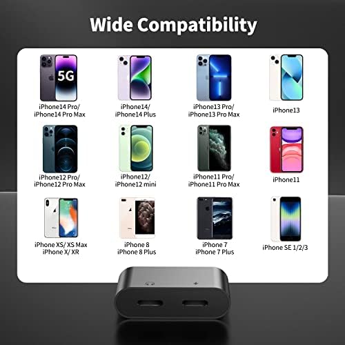 Адаптер Mixfly за iPhone, Двоен Адаптер Lightning Audio + Зарядно Устройство, Сплитер кабел, Съвместим с iPhone 14/14 Pro Max/13/12/11/ SE/X/XR/XS/8/7/6 Предизвикателство обслужване + зареждане (сив)