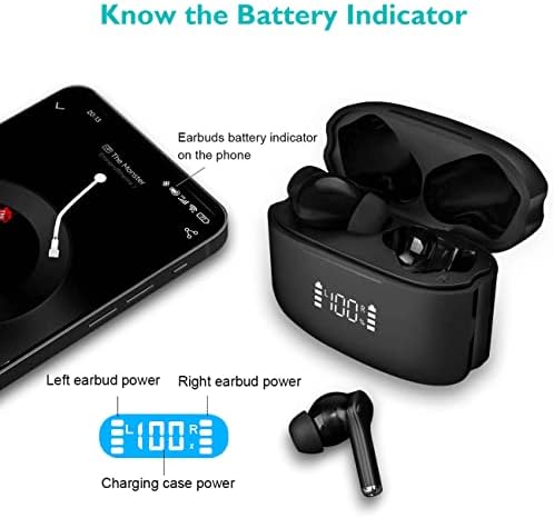 Слушалки Holiper Bluetooth с 4 микрофони, Безжични Слушалки с шумопотискане ENC, ушите Bluetooth, Безжични втулки с водоустойчив сензорен контрол IPX5, Черен