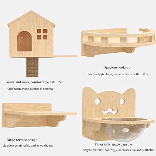Стенен рафт за Котки EGREX, Стенни Рафтове за котки, Адаптивни Къщичка за Котки на едно Дърво с Прашка, за Монтиране на стена, Рафт за Котки, Мебели за Катерене по Високи Стени за Домашни Котки