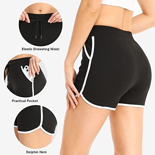 ZENEX 4 Опаковки Женски спортни къси панталони с джобове и завязками За джогинг, Тренировъчни спортни шорти
