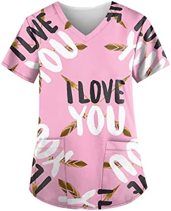 Ризи за Свети Валентин Дамски Летни блузи, Празнични потници, Облекло Y2k, Тениски с графичен принтом, свитшоты с къс ръкав и V-образно деколте, потник, за да излезете на светлина, Работни тениски (B Pink, X-Large)