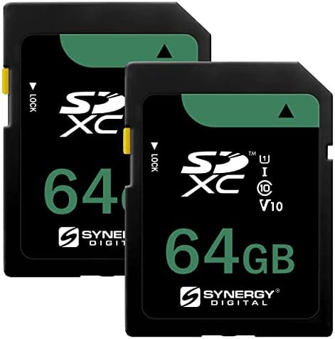 Карта с памет, дигитални камери Synergy, съвместими с беззеркальной цифрова камера среден формат Fujifilm GFX 50-ТЕ II, карта памет SDXC клас 10 повишен капацитет обем 64 GB (2 опаковки)