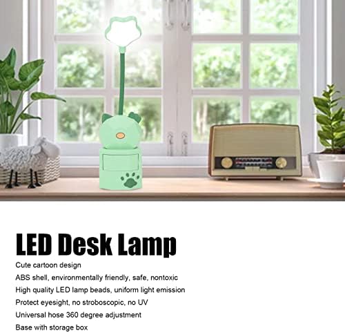 FTVOGUE Светодиодна Настолна Лампа Детско Осветление USB Зареждане Топла Светлина Сладък Cartoony Дизайн на Книгата Тела Защита на Очите Настолна лампа с Кутия за Съхранение за дома (Зелен)