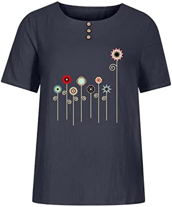 Къс ръкав 2023 Дрехи, Бельо Памучен Копчета Графична Блуза, Тениска за Жени Лято Есен Топ с Кръгло Деколте FT FT