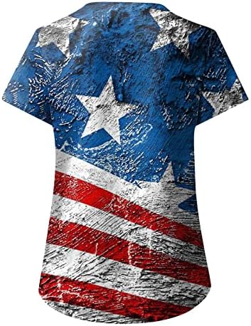 На 4 юли, Женска Тениска с Американския Флаг, Летни Тениски с V-Образно деколте и Къс Ръкав, 2 Джоба, Забавна Празнична Ежедневни работни Дрехи