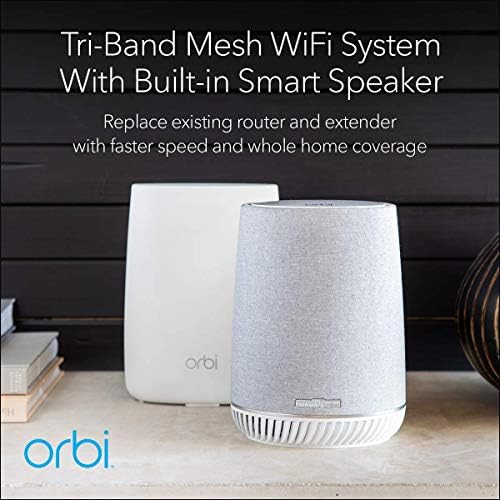 Безжична система NETGEAR Orbi Voice Whole Home Мрежа WiFi System - най-бързо WiFi-рутер и сателитен удължителен кабел с вградени високоговорители Алекса и Harman Kardon, AC3000 (RBK50V) (обновена)