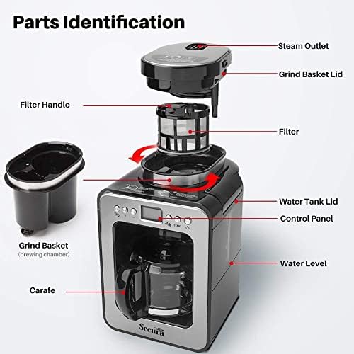 Автоматична машина за кафе Secura Coffee с Кофемолкой, Програмируем смилане и Завариванием за използване с Смлени или Цельными зърна, Стъклена Гарафа на 17 унции