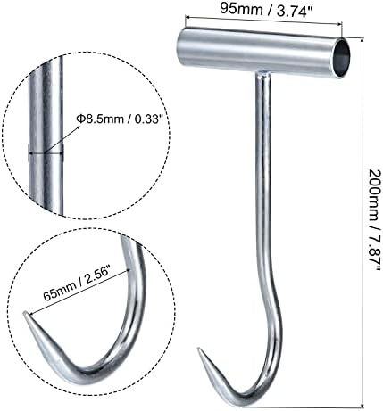 uxcell 8-инчов Кука За Обезкостяване на Месо с Т-Образна Дръжка, Поцинковани Т-Образни Куки за Кухня Месарски Магазин Ресторант 2 елемента