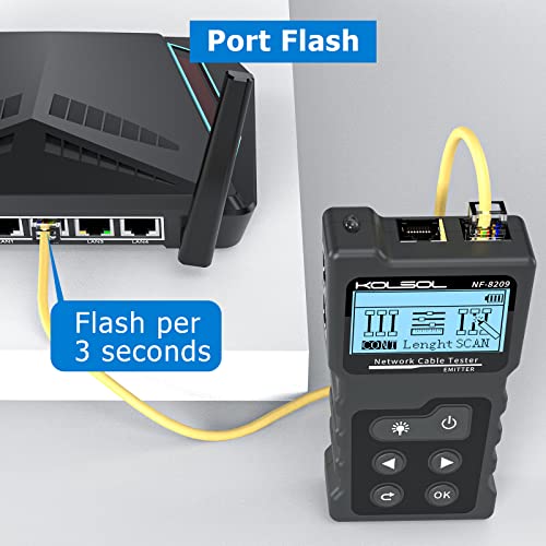 Тестер кабел, кабел Тестер Poe за CAT5e/CAT6/основа cat6a, Мрежови тестер, Ethernet NCV, Устройство за проследяване на мрежов кабел NF-8209, Определяне на разстояния до неизправност и измерване на дължина с помощта