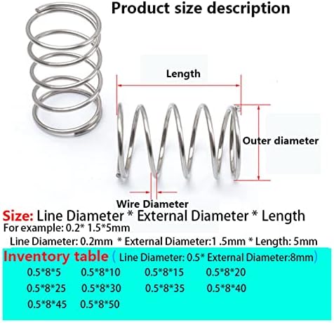 Система за компресия Подходящи за повечето ремонтни работи I 304 Пружина компресия от неръждаема стомана Возвратная пружина ротор Пружина компресия Диаметър 0,5 мм, външен диаметър 8 mm (Дължина: 0,5X8X35 (10 бр))