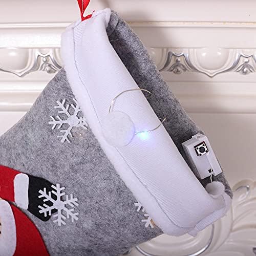 BRUGUI Коледни Чорапи Подарък Пакет Сиво с Подсветка Навечерието на Коледа Коледна Украса Чанта Бонбони Коледно Дърво Висулка Снежен човек с Бели Чорапи