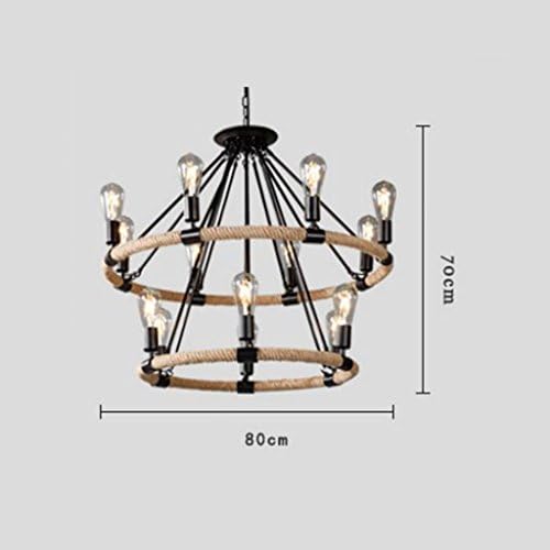 Широк тавана лампа 14 Лампи, американски Стил, Черен Метал, Голяма Подвесная лампа от пеньковой въжета, Прибиращ се Полилей, Тавана лампа, Вътрешно осветление (Издание на: 8 + 6 глави)