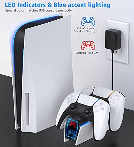 Зарядно устройство за контролер PS5, зарядно устройство за PS5 с ac адаптер за бързо зареждане НА 5v /3A, Поставка за зареждане на две Контролери за Playstation 5, Док-станция за Смяна на зарядно устройство DualSense