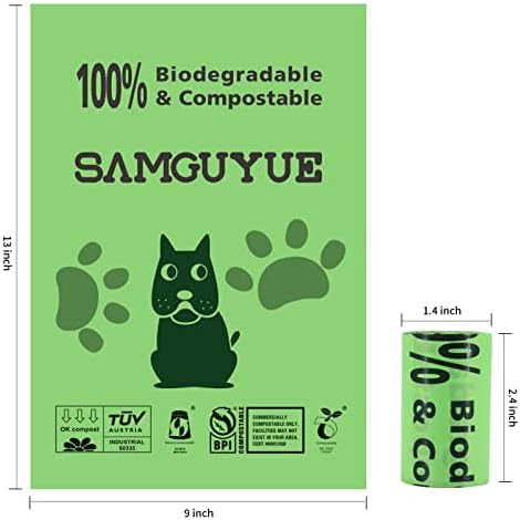 Разлагаемый чанта за домашни какашек SAMGUYUE, 12 Ролки, 240 Точки, а Преките-Разградими Пластмасови чанти за кучета с размер 9 x 13 см, 20 торбички за кучета в един свитък, Пакети за домашни какашек с опазването на